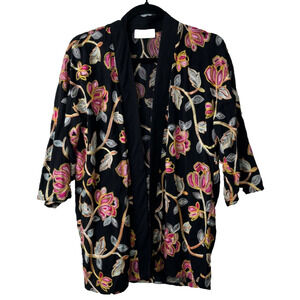 BRAEVE Women’s Black Embroidered Floral Open Front Cardigan Size XS/S Boho C18